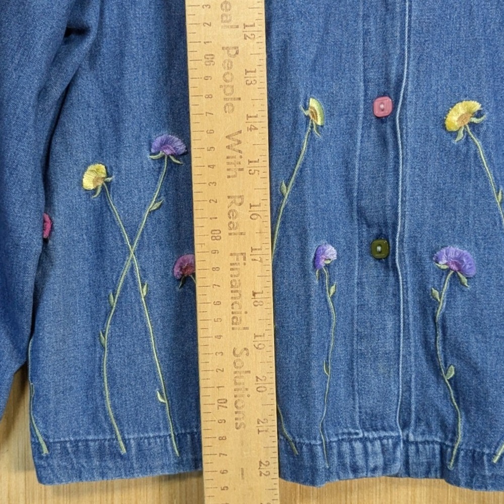 Womens Blue Denim Floral Shirt Vintage‎ 90s Cottage Whimsy Cotton Medium Petite - Picture 6 of 7